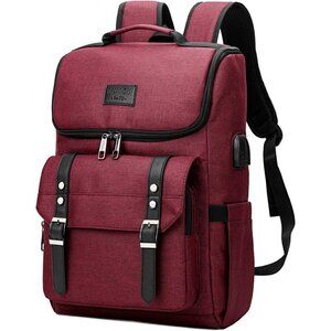 YALUNDISI Vintage Backpack Travel Red Laptop bag with USB Charging Port.